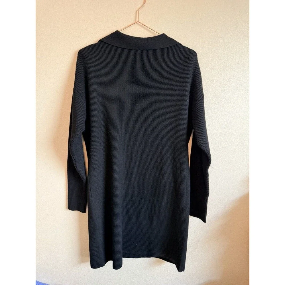 Farm Rio Ribbed Collared Sweater Dress Black Size L - Picture 5 of 7